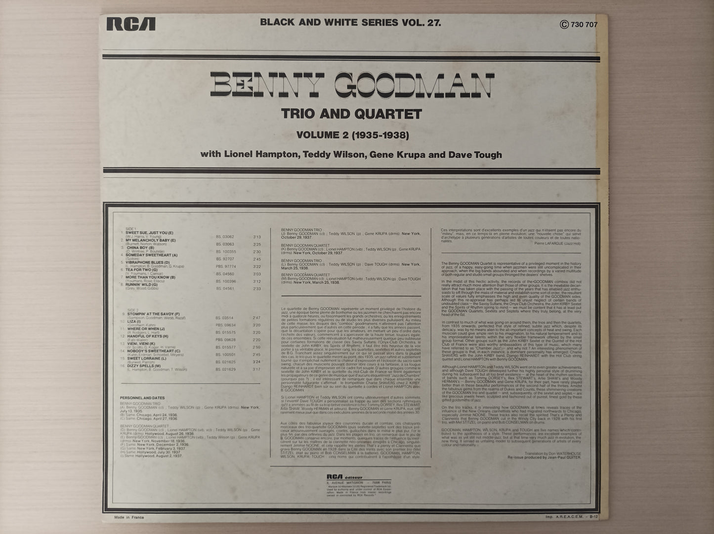 Lp Vinil Benny Goodman Trio et Quartet Vol. 2 Importado