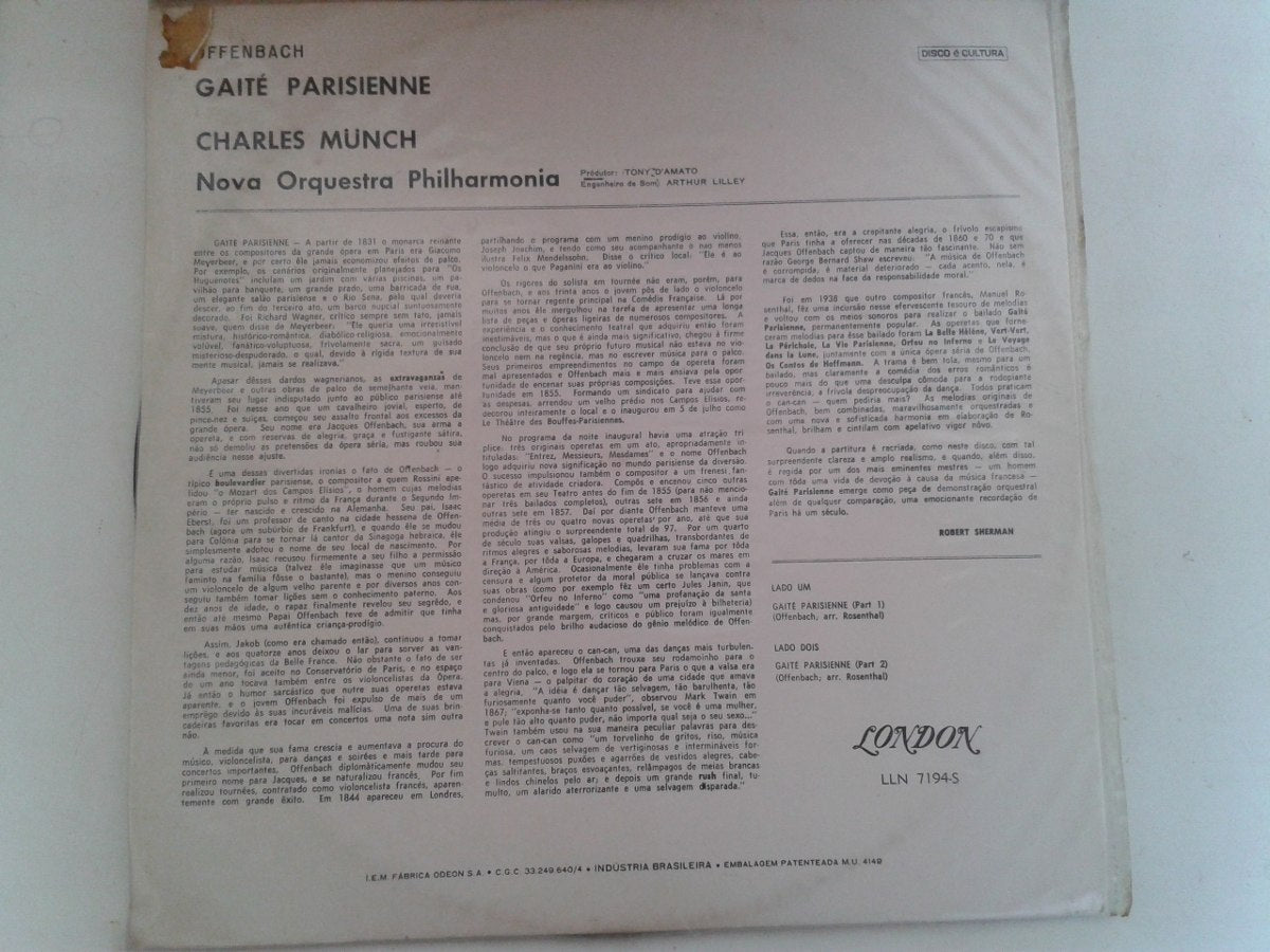 Lp Vinil Offenbach Gaite Parisienne Charles Munch
