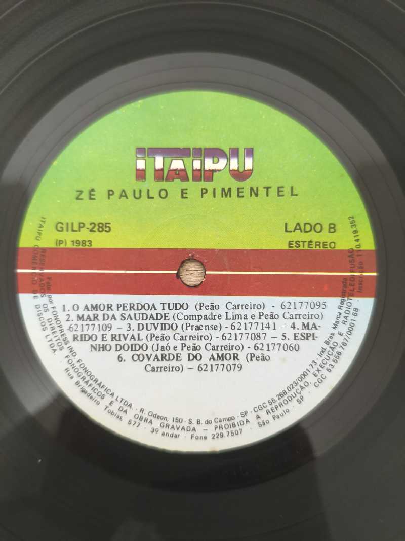 Lp Vinil Zé Paulo & Pimentel 1983