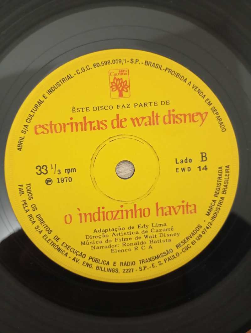 Compacto Vinil Estorinhas de Walt Disney O Índiozinho