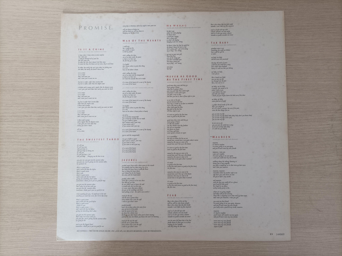 Lp Vinil Sade Promise Com Encarte