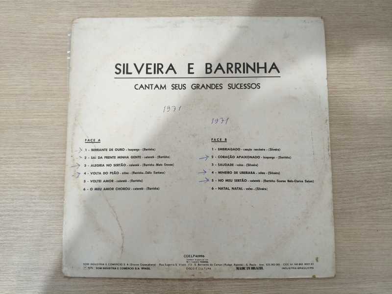 Lp Vinil Silveira & Barrinha Cantam Seus Grandes Sucessos