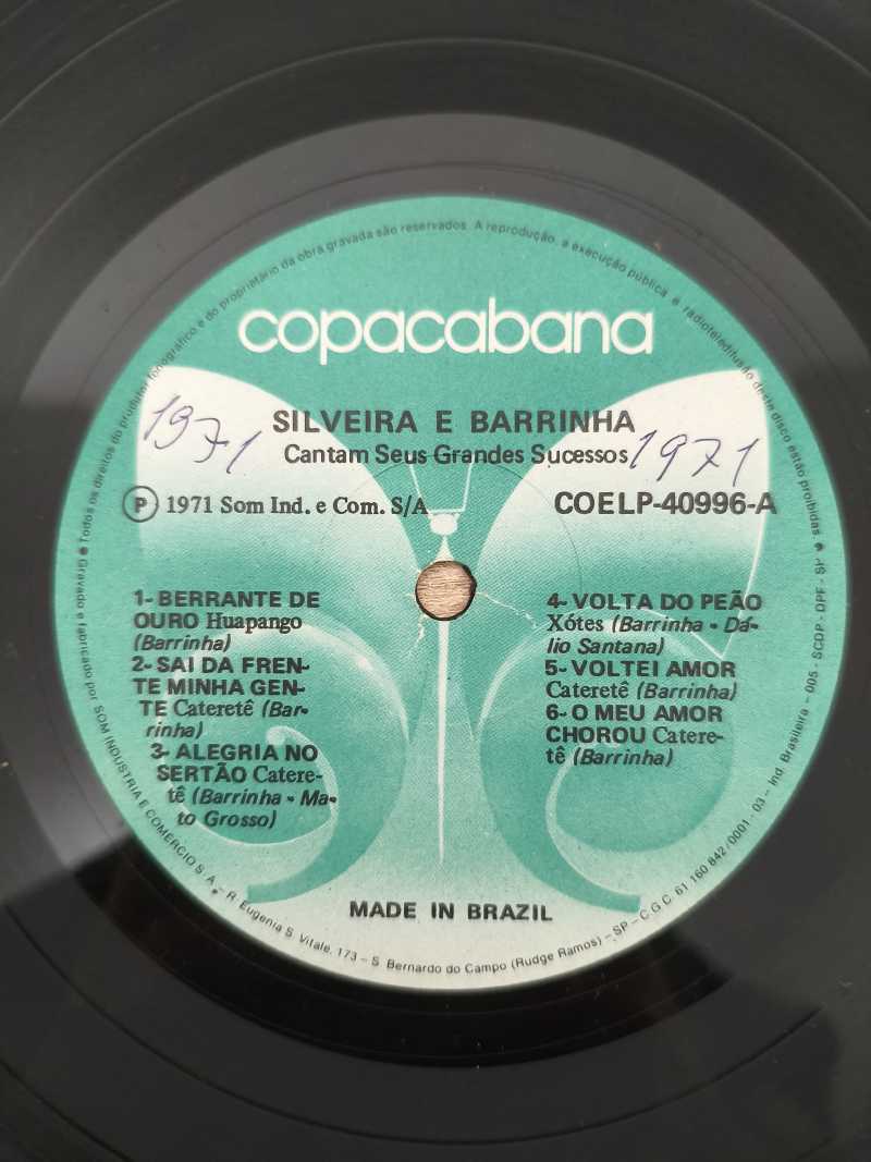 Lp Vinil Silveira & Barrinha Cantam Seus Grandes Sucessos