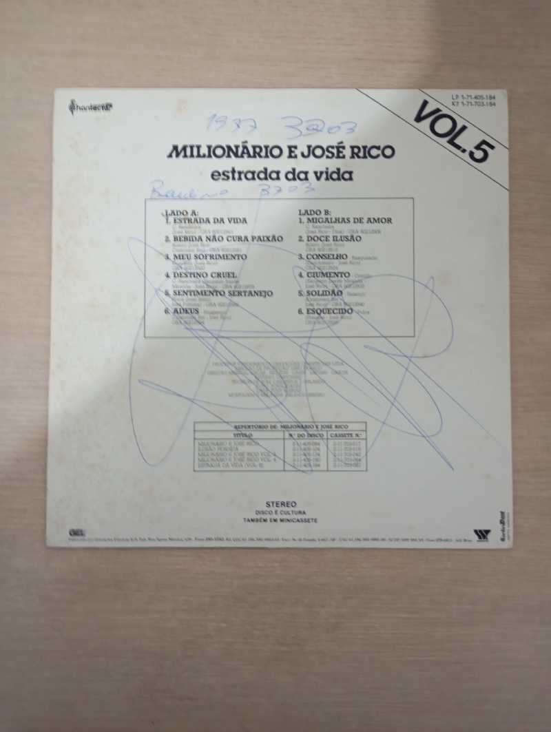Lp Vinil Milionário & José Rico Estrada da Vida (Volume 5)