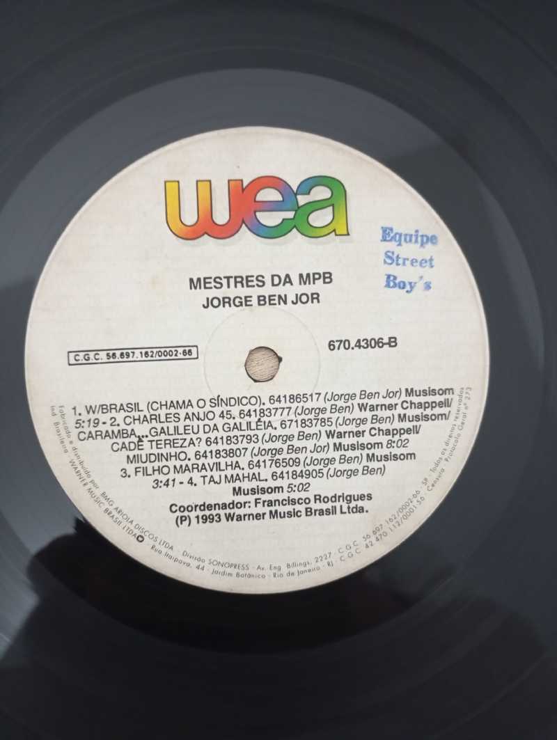 Lp Vinil Jorge Ben Ao Vivo - Mestres da MPB