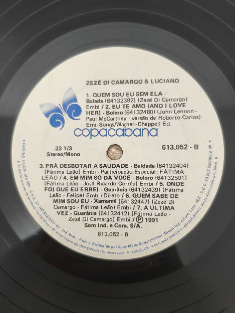 Lp Vinil Zezé Di Camargo & Luciano 1991