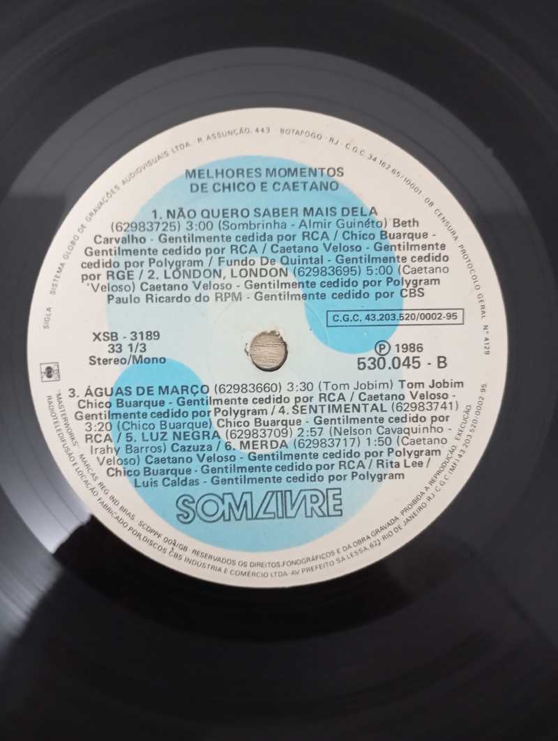 Lp Vinil Chico Buarque e Caetano Veloso Melhores Momentos