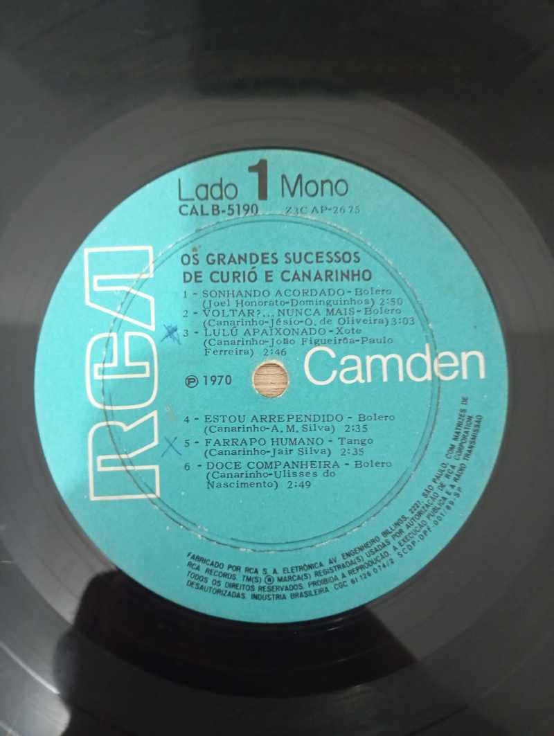 Lp Vinil Curió e Canarinho Os Grandes Sucessos de