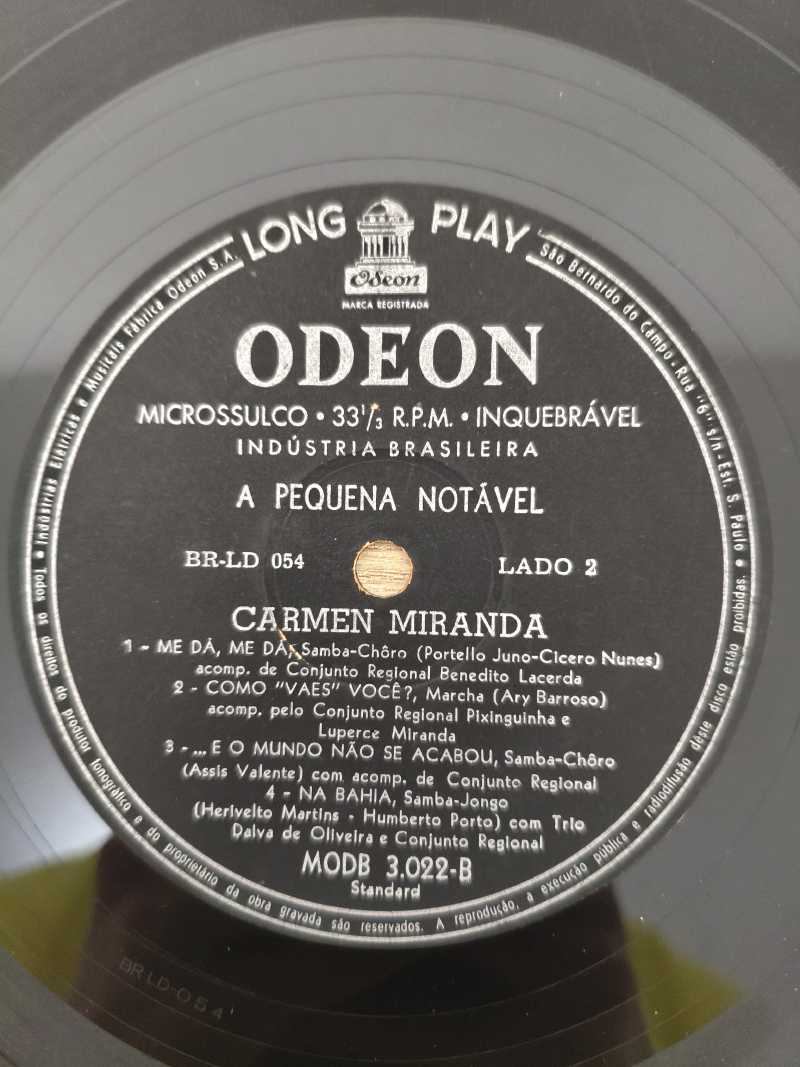 Lp Vinil Carmen Miranda A Pequena Notável 10" 33RPM