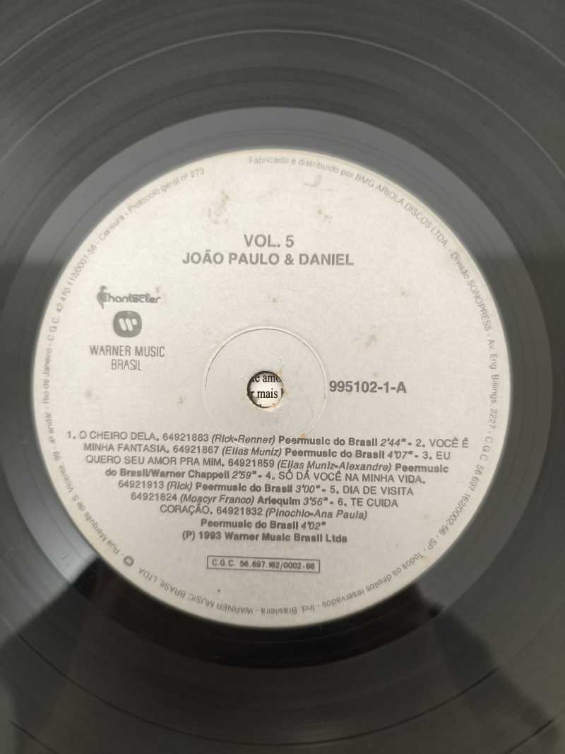 Lp Vinil João Paulo & Daniel Vol. 5 Com Encarte