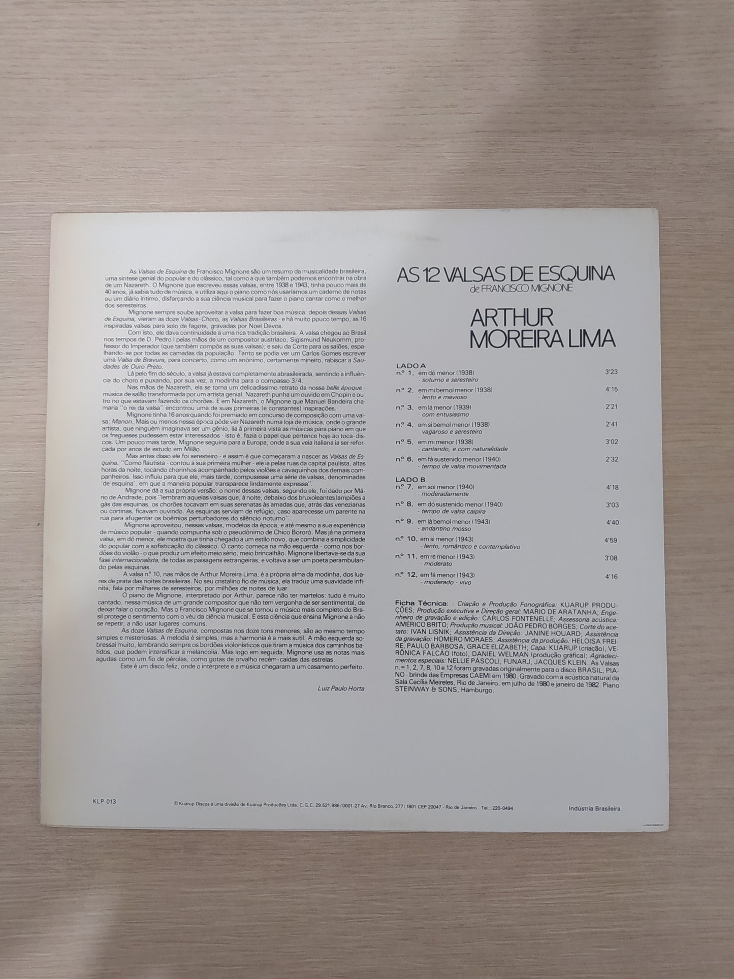 Lp Vinil Arthur Moreira Lima As 12 Valsas de Esquina