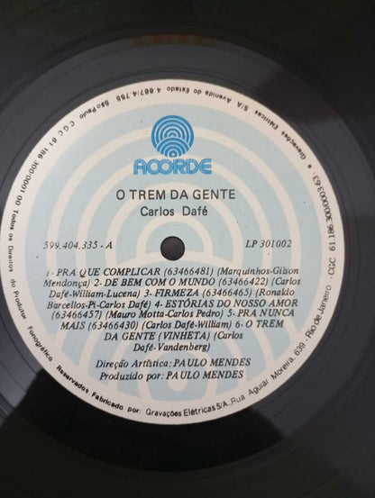 Lp Vinil Carlos Dafé O Trem Da Gente Autografado C Encarte