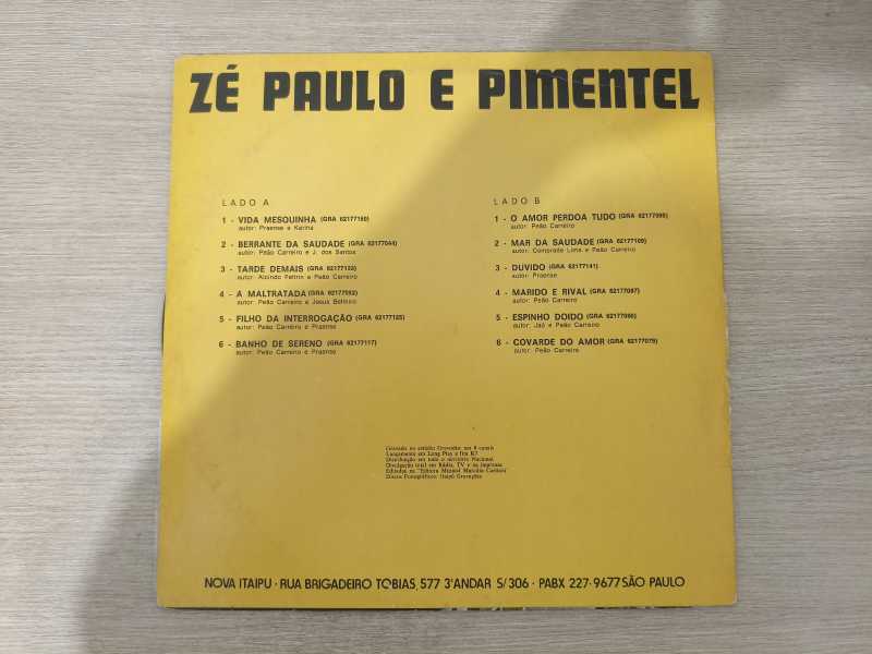Lp Vinil Zé Paulo & Pimentel 1983
