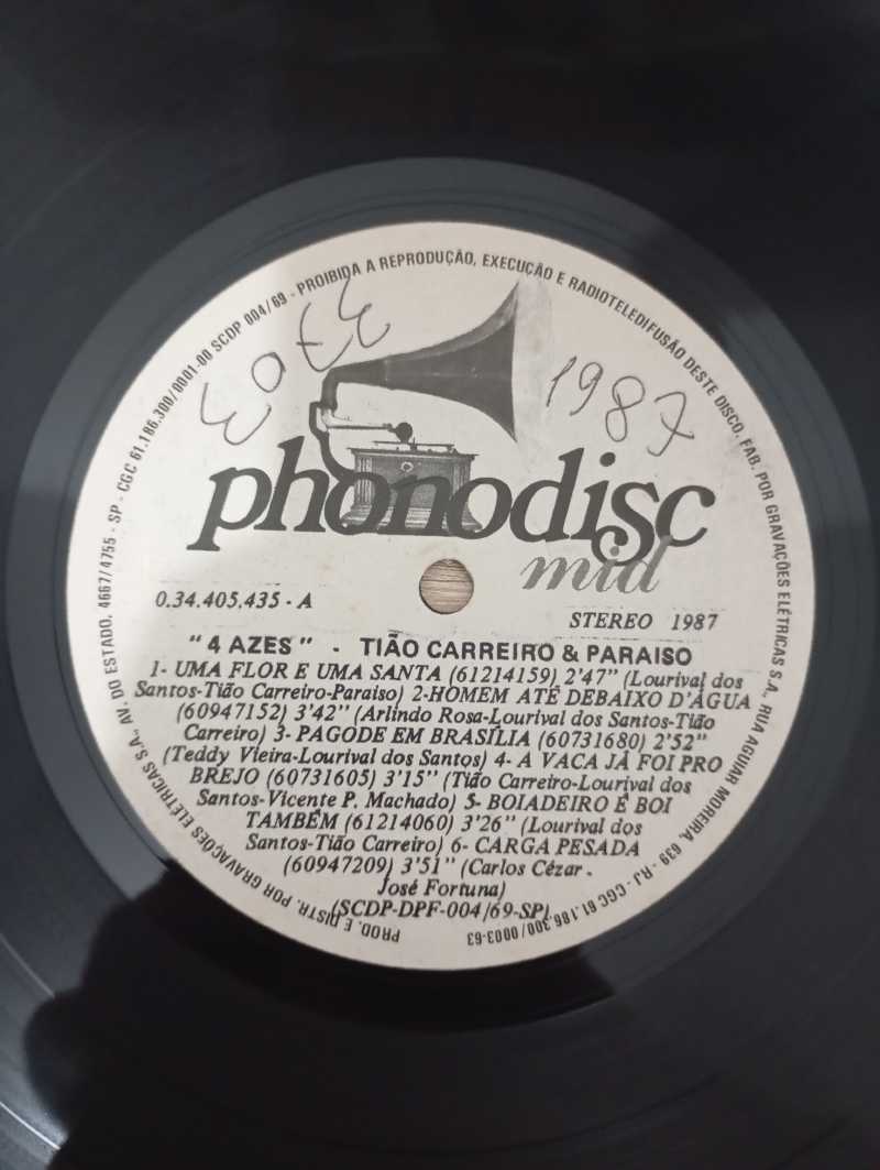 Lp Vinil Tião Carreiro Paraíso Pardinho Pardal 4 Azes