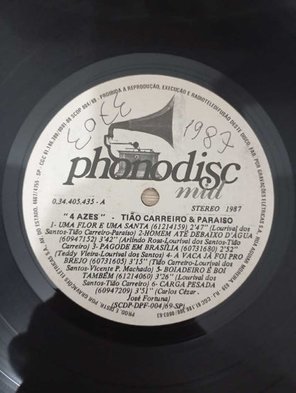 Lp Vinil Tião Carreiro Paraíso Pardinho Pardal 4 Azes