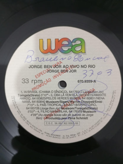 Lp Vinil Jorge Ben Ao Vivo No Rio Com Encarte