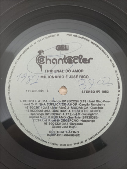 Lp Vinil Milionário & José Rico Tribunal do Amor Vol. 12