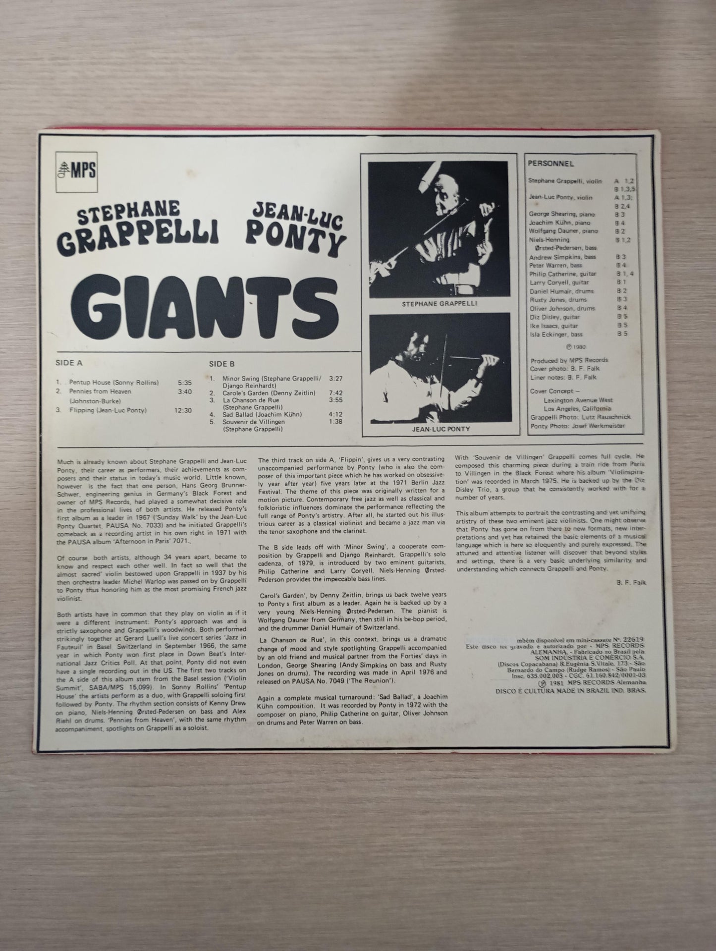 Lp Vinil Stéphane Grappelli & Jeac-Luc Ponty Giants