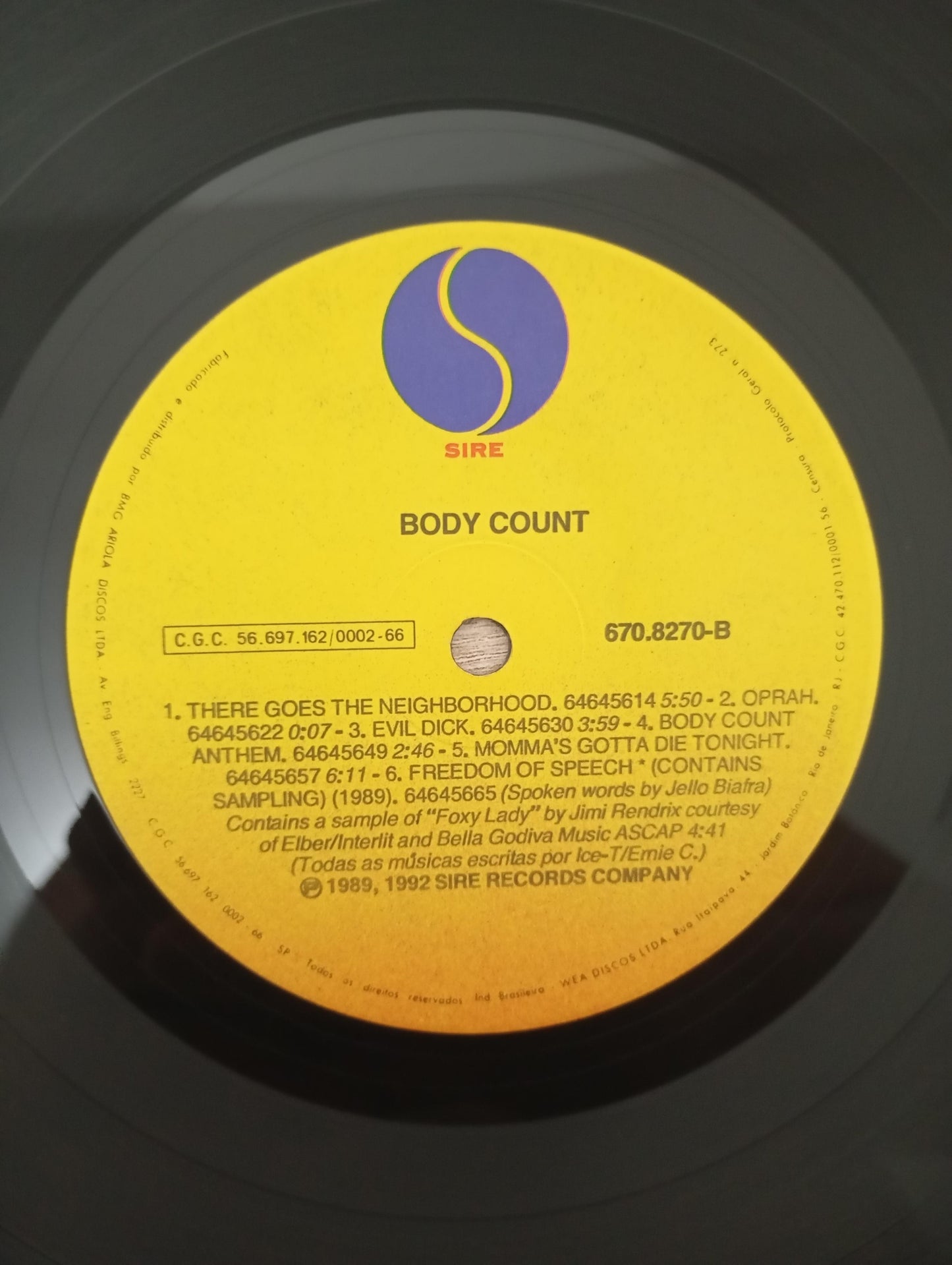 Lp Vinil Body Count 1992 Com Encarte