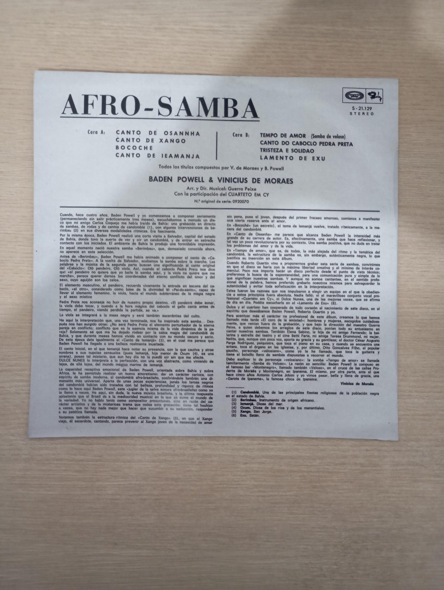 Lp Vinil Powell Vinicius Os Afro Sambas Original 1966, Leia