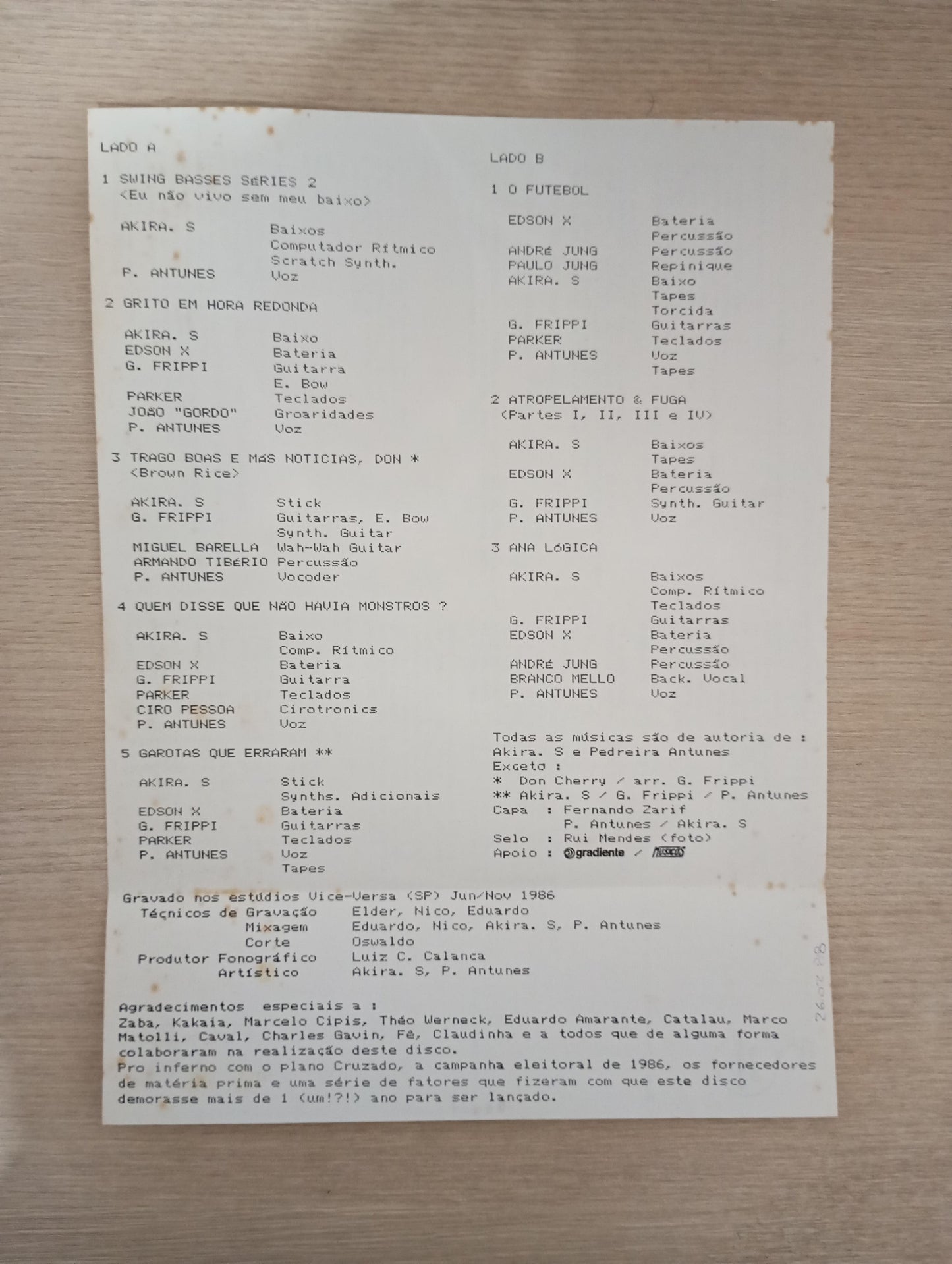 Lp Vinil Akira S & As Garotas Que Erraram 1987 Com Encarte