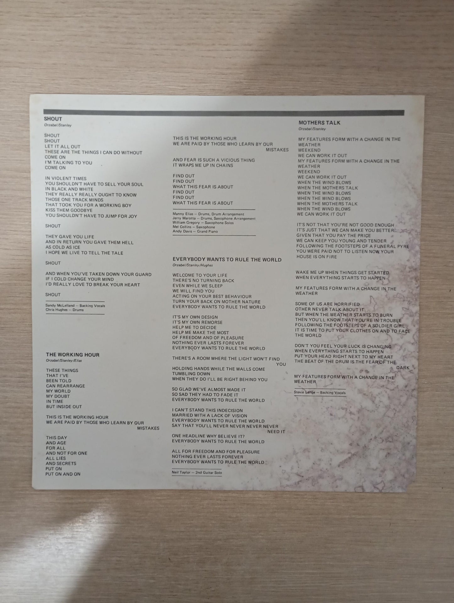 Lp Vinil Tears For Fears Songs From The Big Chair C Encarte