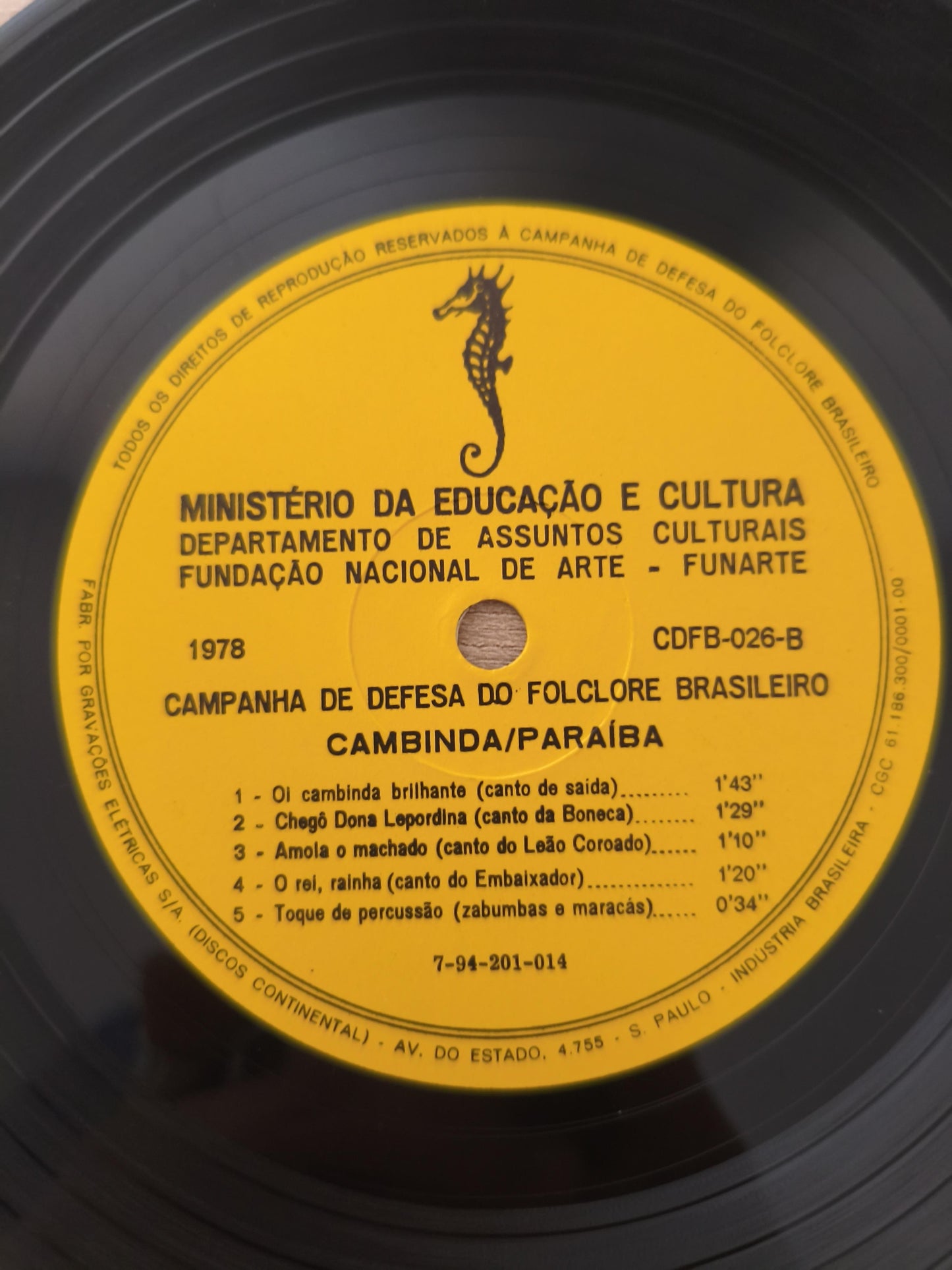 Compacto Vinil Cambinda / Paraíba Folclore Brasileiro 26 A