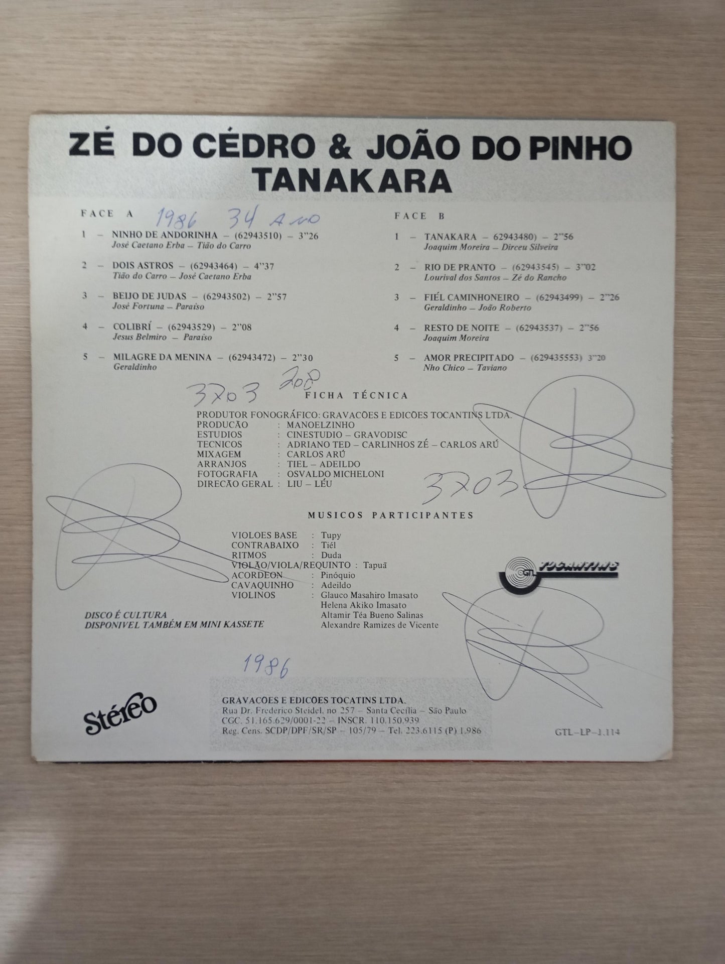 Lp Vinil Zé Do Cedro & João Do Pinho Tanakara