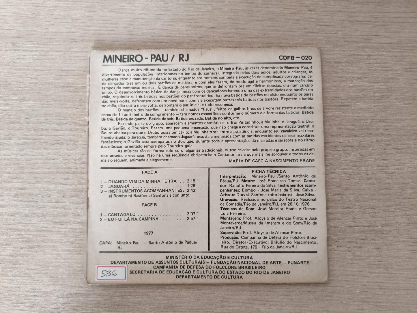 Compacto Vinil Mineiro-Pau / RJ Folclore Brasileiro 20 A