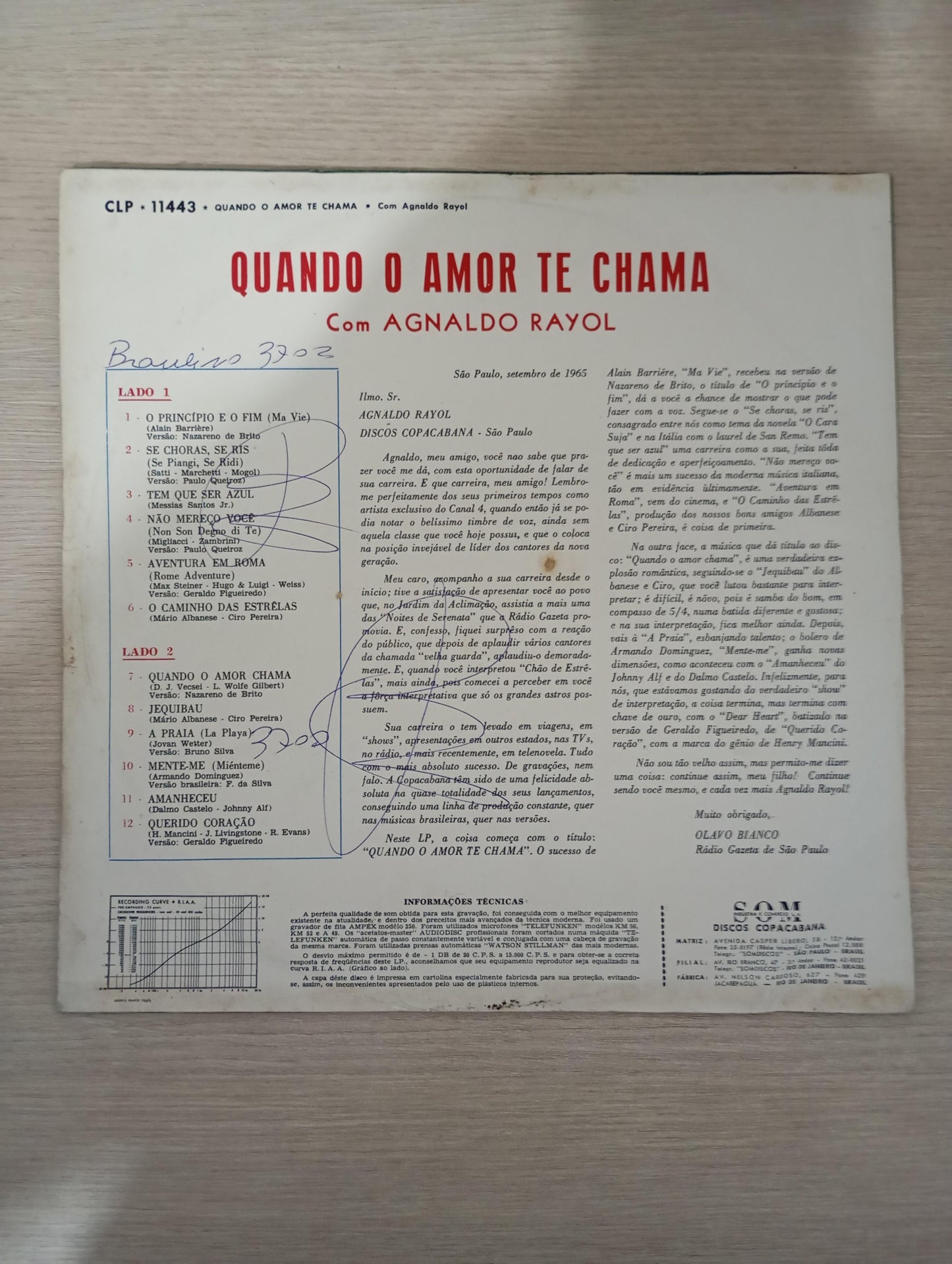Lp Vinil Agnaldo Rayol Quando O Amor Te Chama