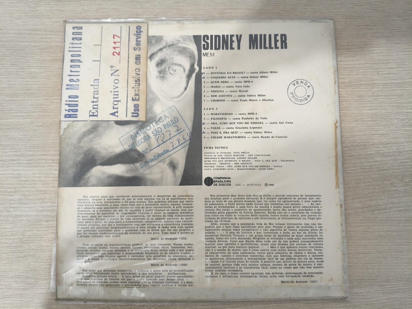 Lp Vinil Sidney Miller Brasil, Do Guarani Ao Guaraná