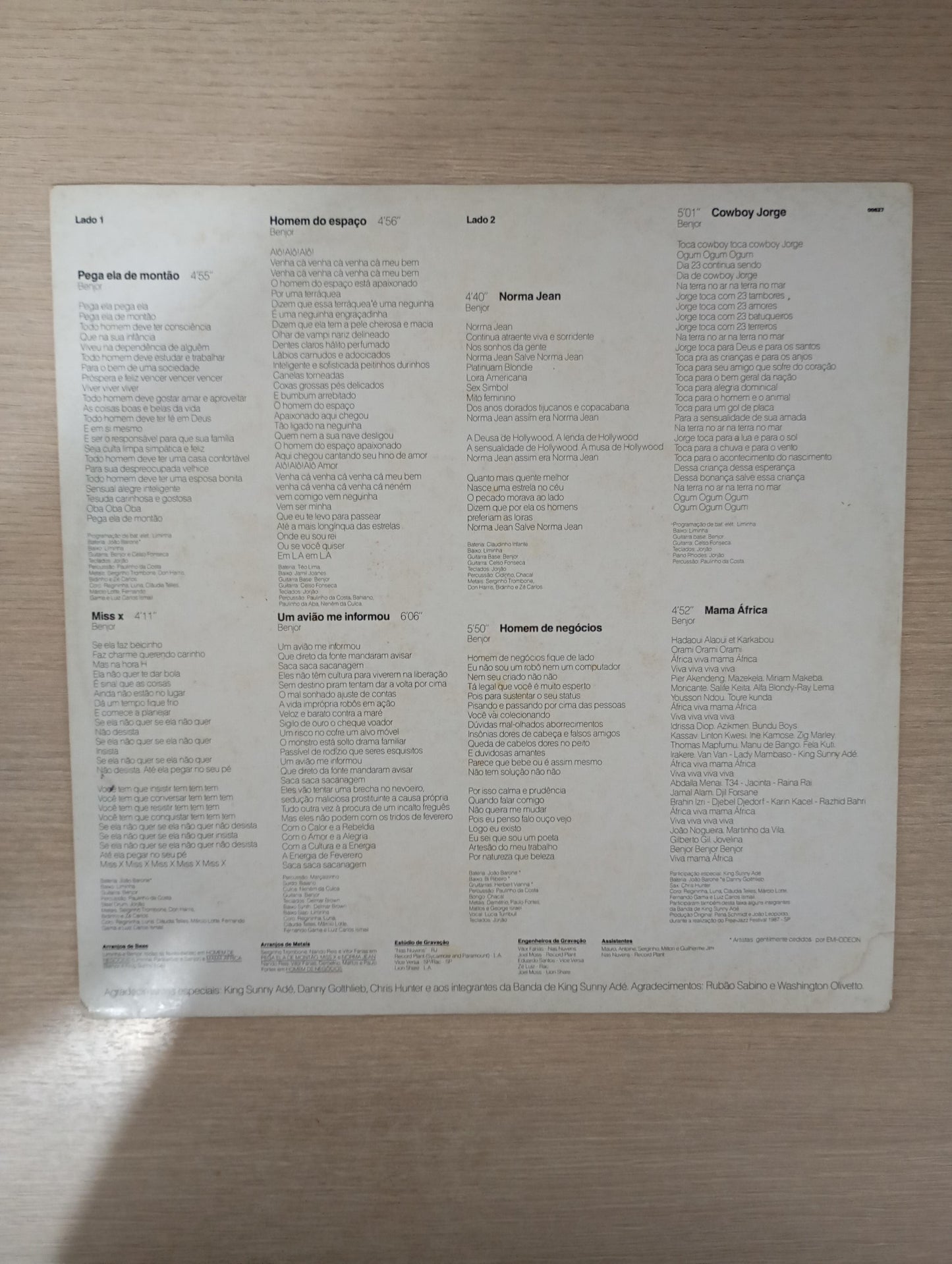 Disco Vinil Benjor 1989 Jorge Ben Com Encarte A