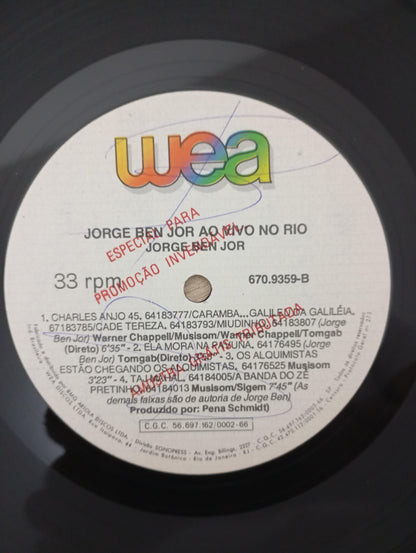 Lp Vinil Jorge Ben Ao Vivo No Rio Com Encarte