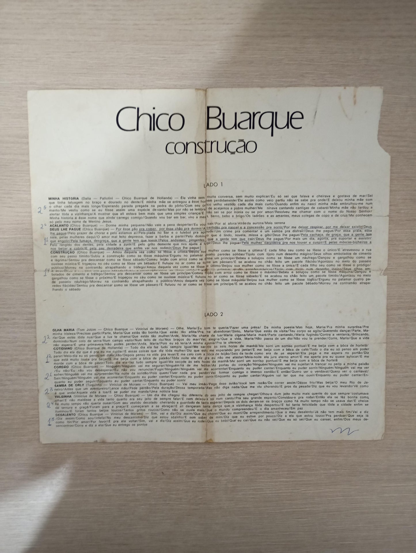 Disco Vinil Construção Chico Buarque Com Encarte A