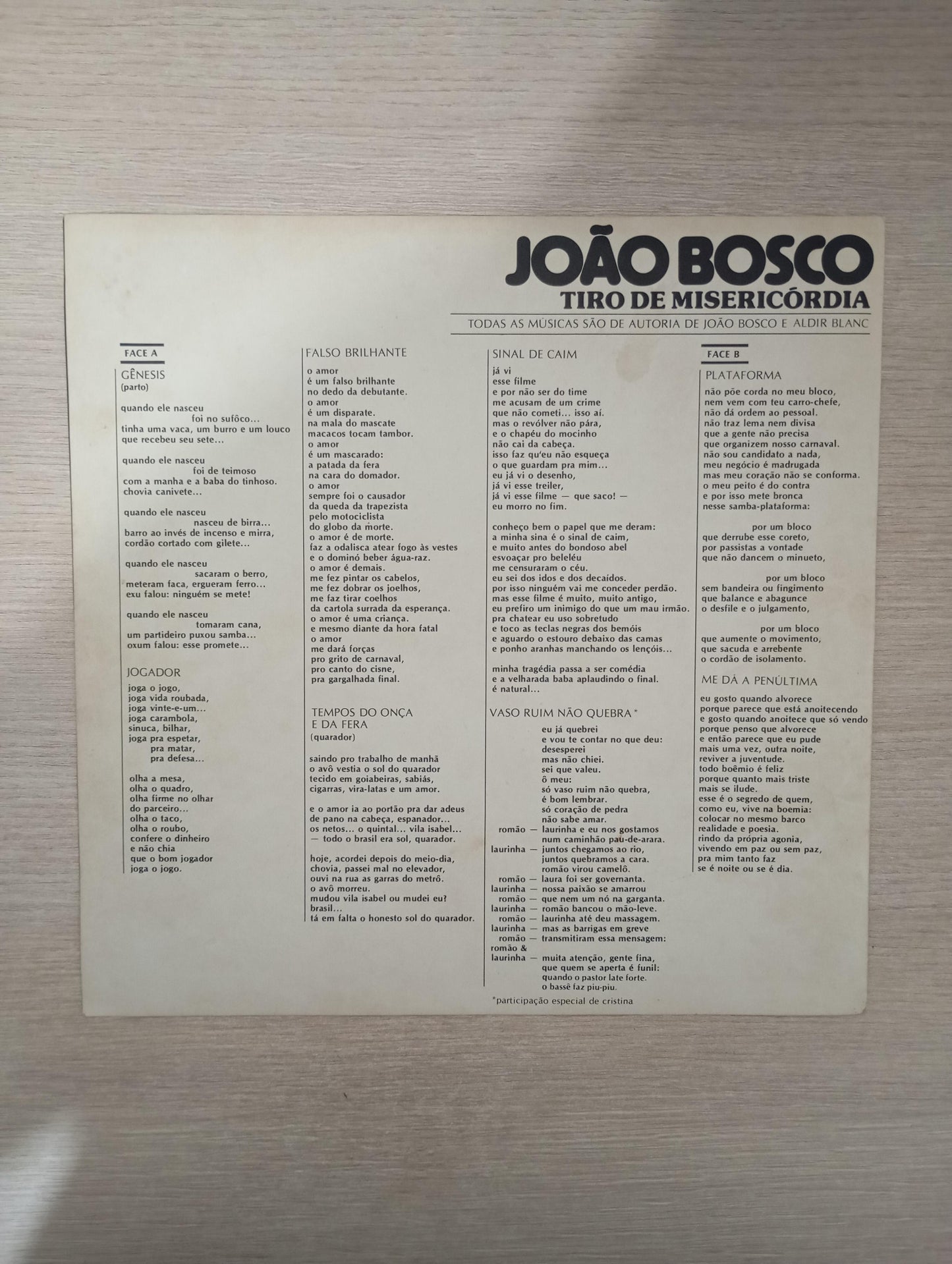 Disco Vinil Tiro De Misericórdia João Bosco Com Encarte A