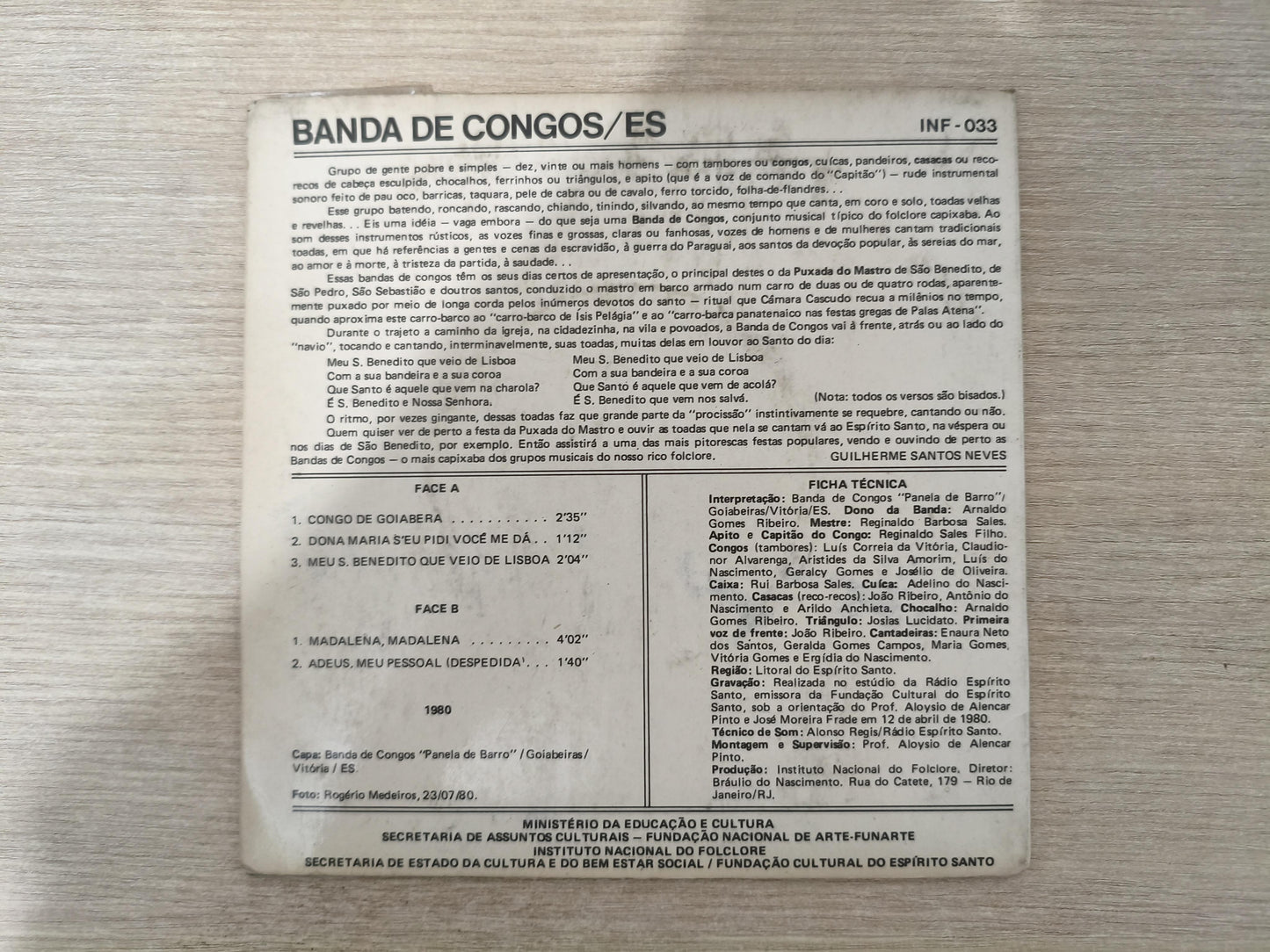 Compacto Vinil Folclore Brasileiro 33 Banda Congos C/Encarte