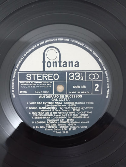 Disco Vinil Autógrafos de Sucesso Gal Costa A
