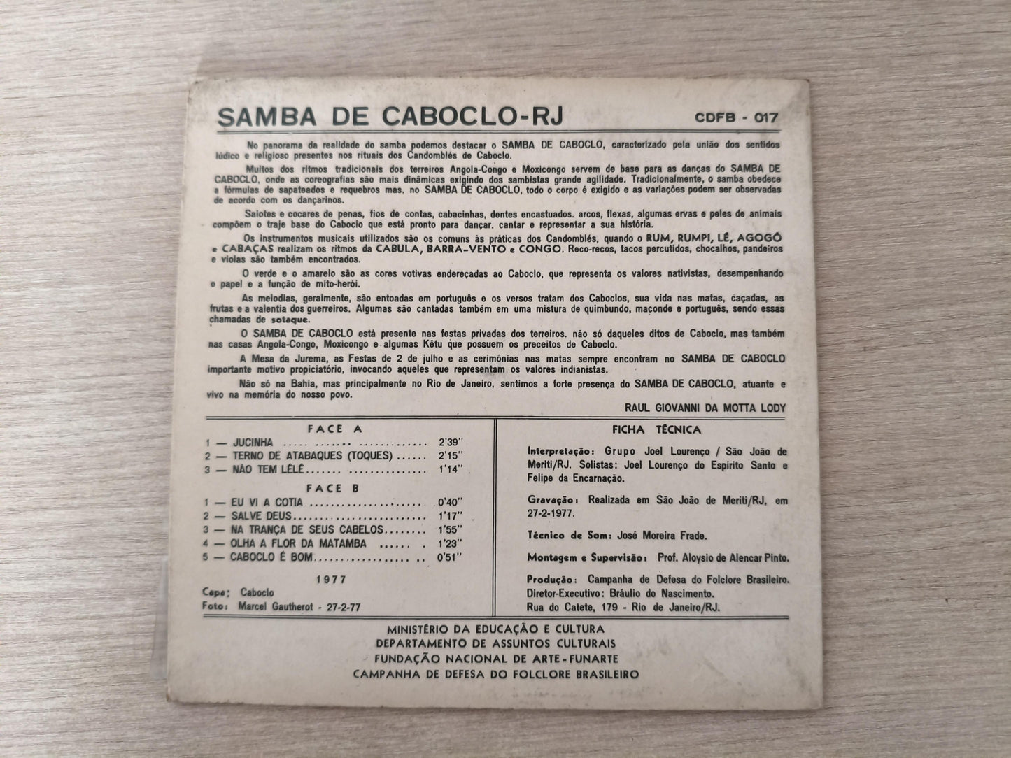 Compacto Vinil Folclore Brasileiro 17 Samba De Caboclo - RJ