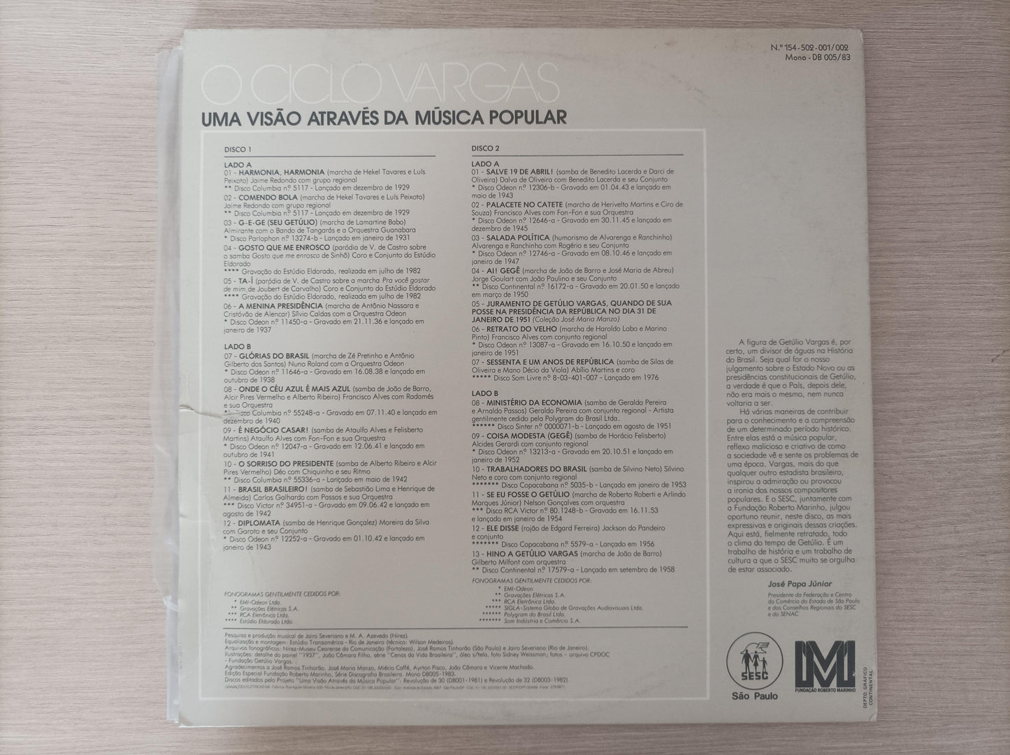 Lp Vinil Ciclo Vargas Visão da música popular Duplo Encarte