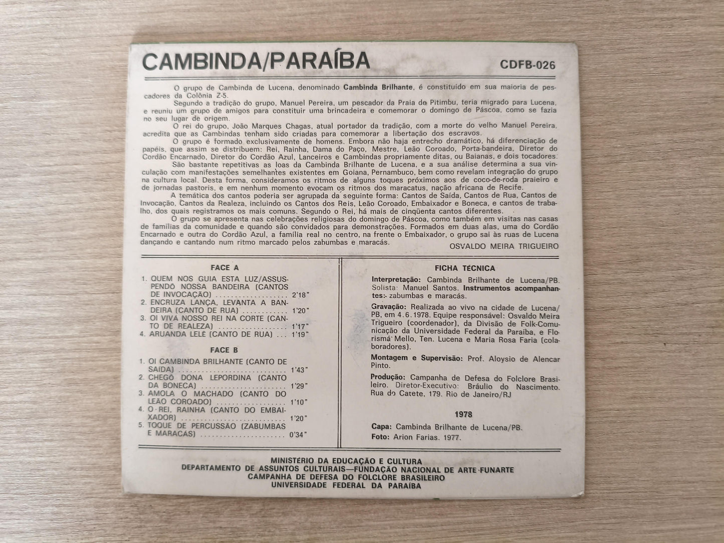 Compacto Vinil Cambinda / Paraíba Folclore Brasileiro 26 A