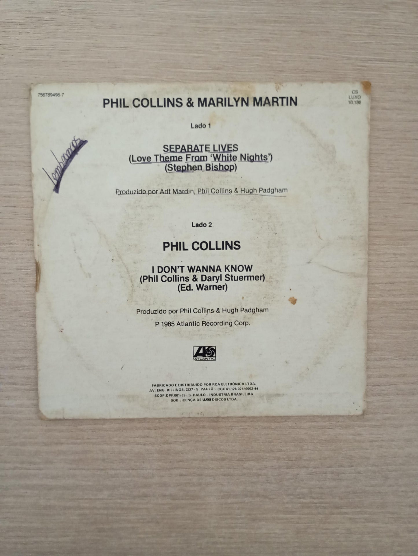 Compacto Vinil Phil Collins Separate Lives Theme White Night