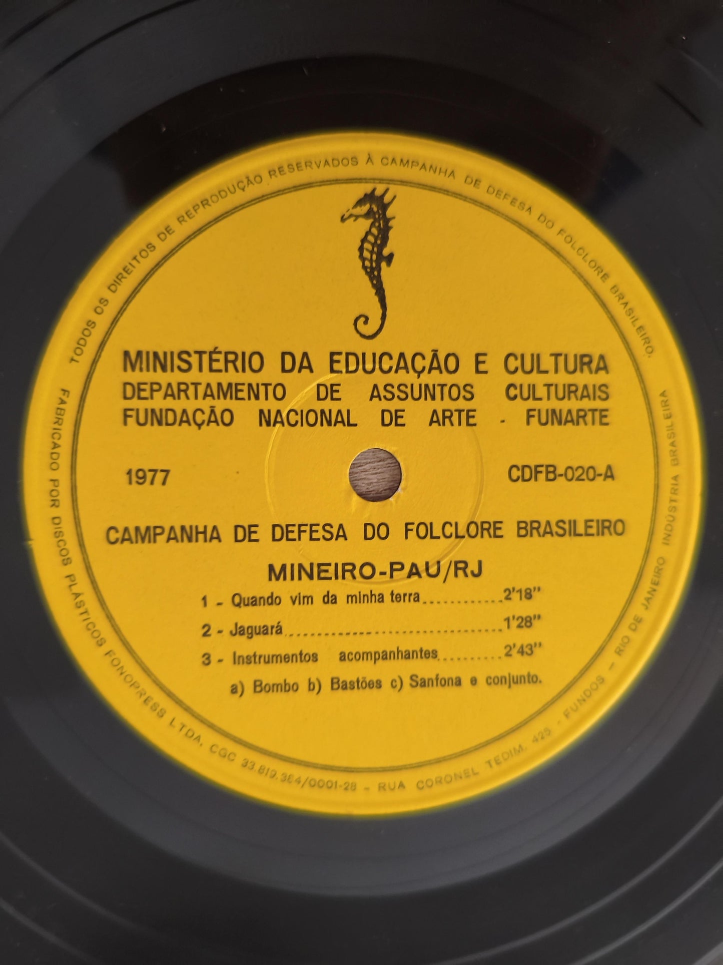 Compacto Vinil Folclore Brasileiro 20 Mineiro-Pau / RJ