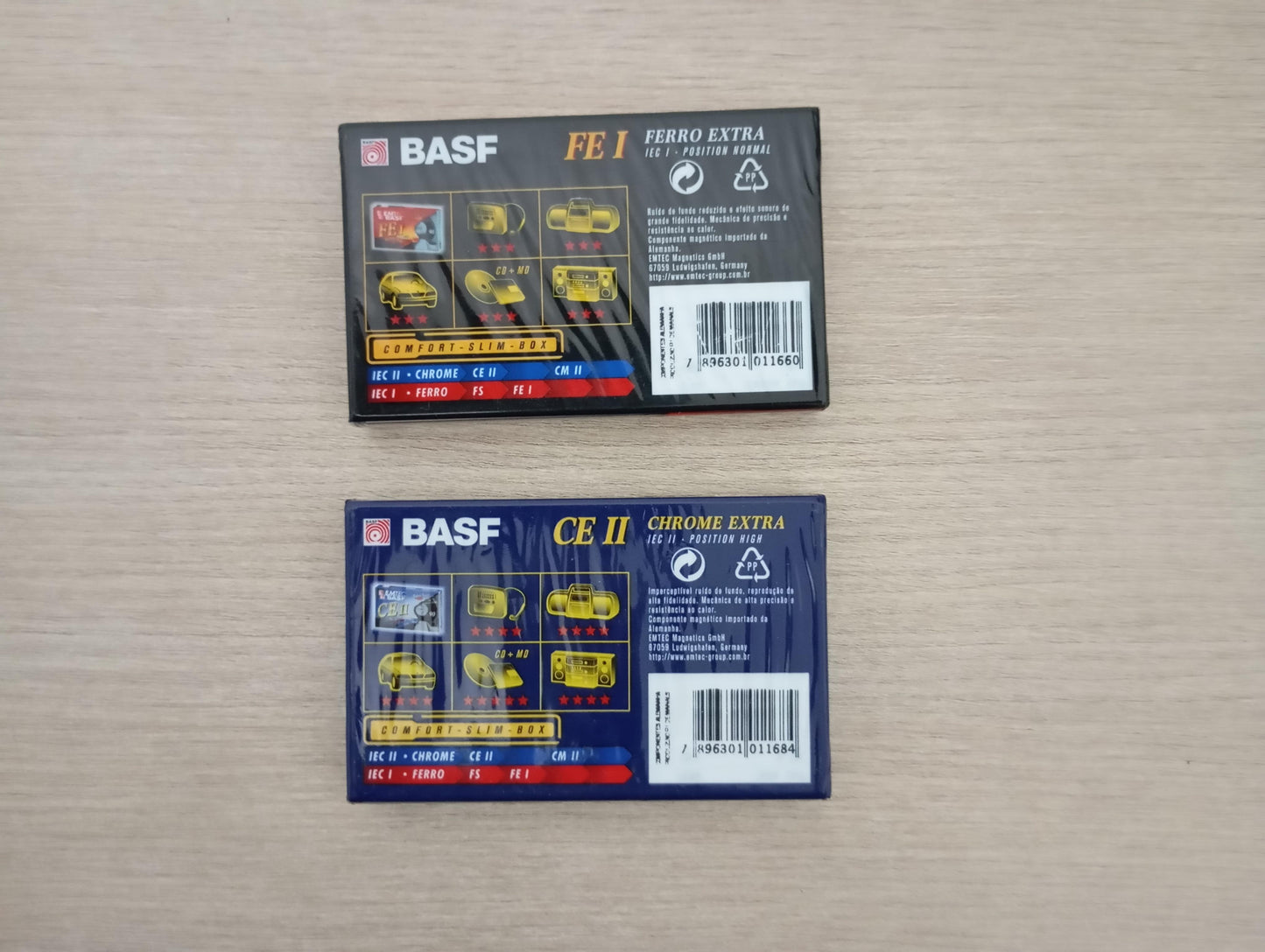 Fita K7 Cassete 2 Cassetes EMTEC BASF FE I e CE II 2 Lacradas