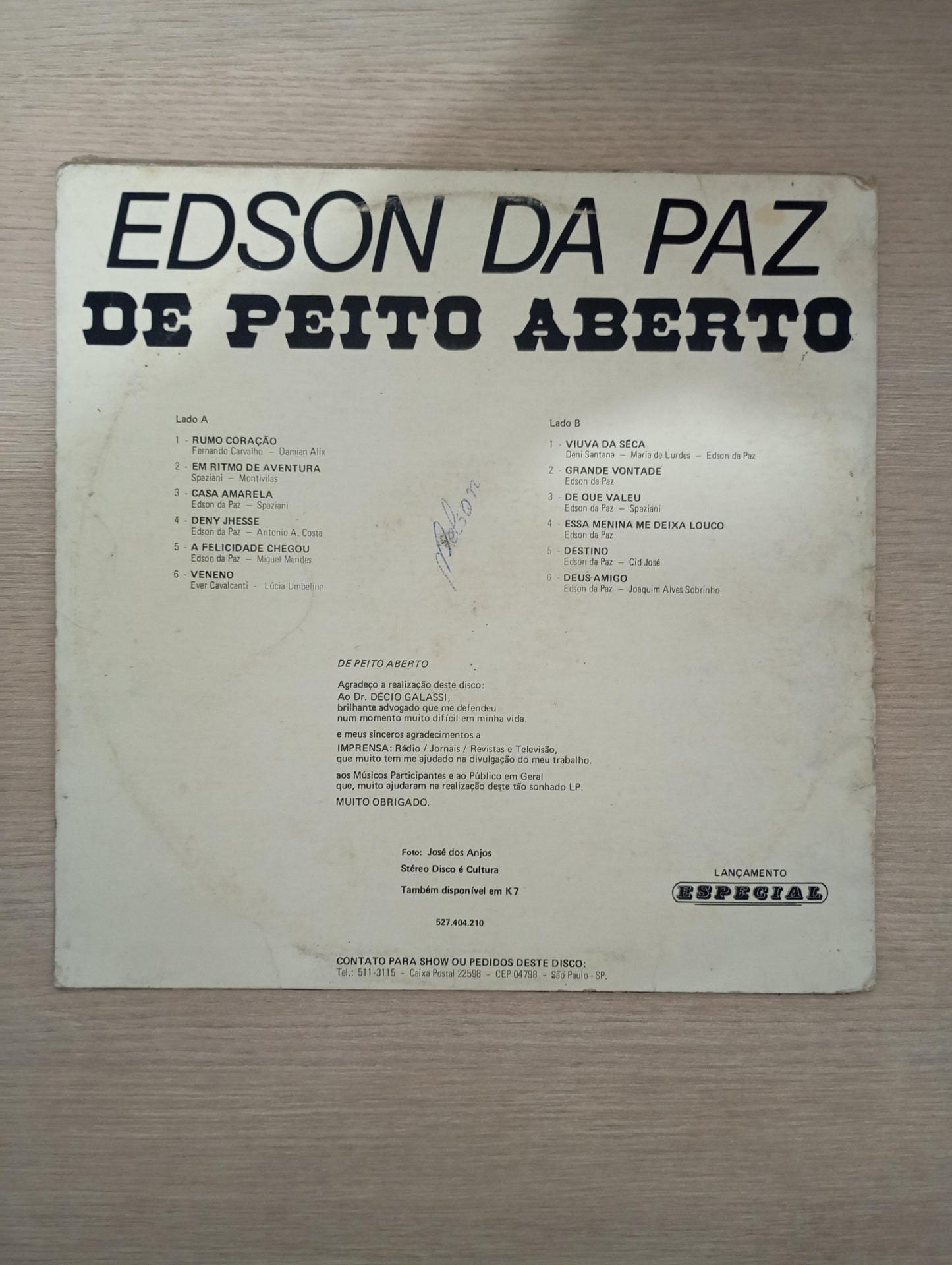 Lp Vinil Edson Da Paz De Peito Aberto