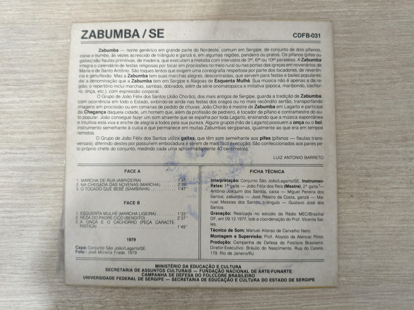 Compacto Vinil Folclore Brasileiro 31 Zabumba / SE