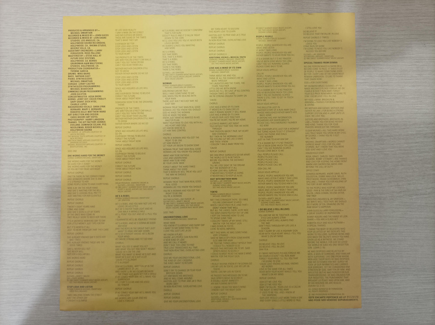 Lp Vinil Donna Summer She Works Hard For Money Com Encarte