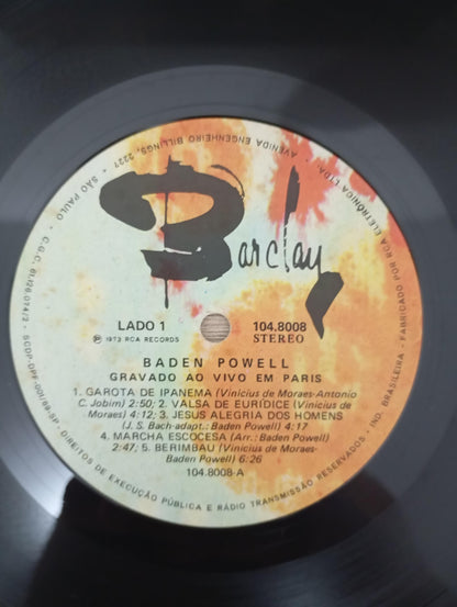 Lp Vinil Baden Powell Gravado Ao Vivo Em Paris