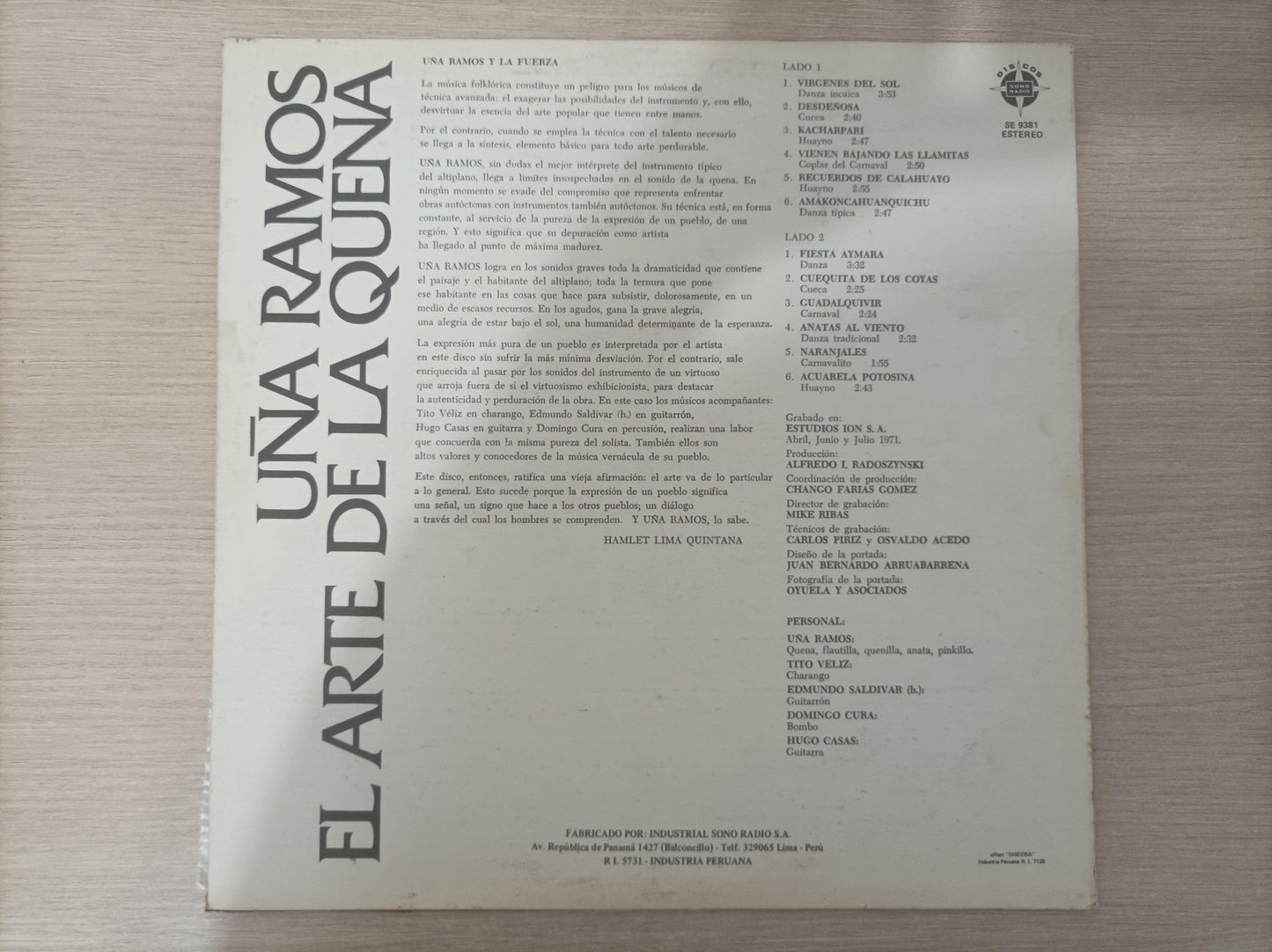 Lp Vinil Uña Ramos El Arte De La Quena Importado