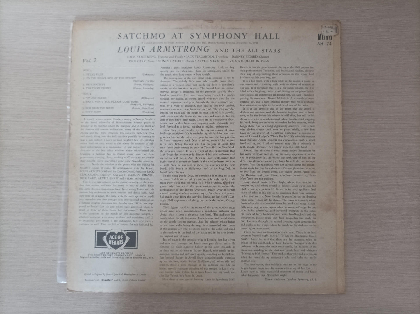 Lp Vinil Louis Armstrong Satchmo At Symphony Hall Importado