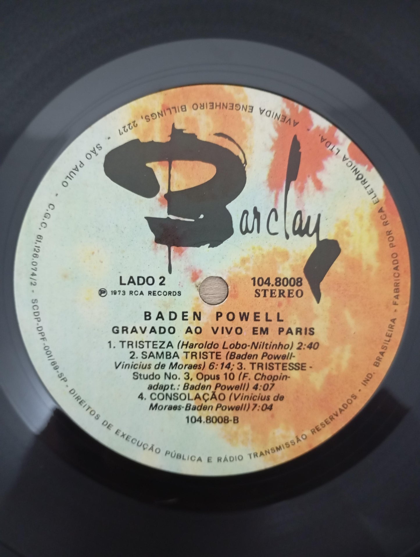 Lp Vinil Baden Powell Gravado Ao Vivo Em Paris